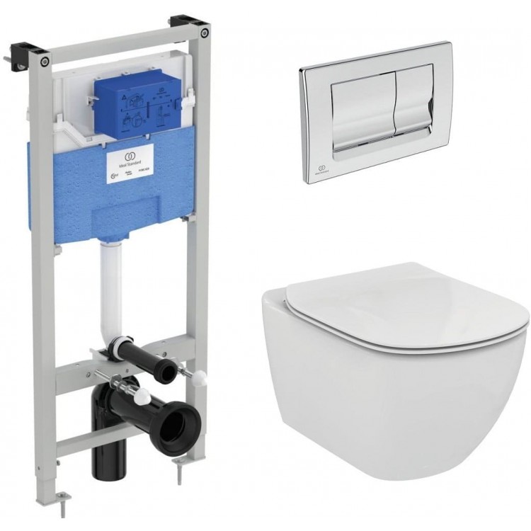 SET Унитаз подвесной с инсталляцией Ideal Standard Tesi Aquablade + клавиша Solea M1 SET Унитаз подвесной с инсталляцией Ideal Standard Tesi Aquablade + клавиша Solea M1